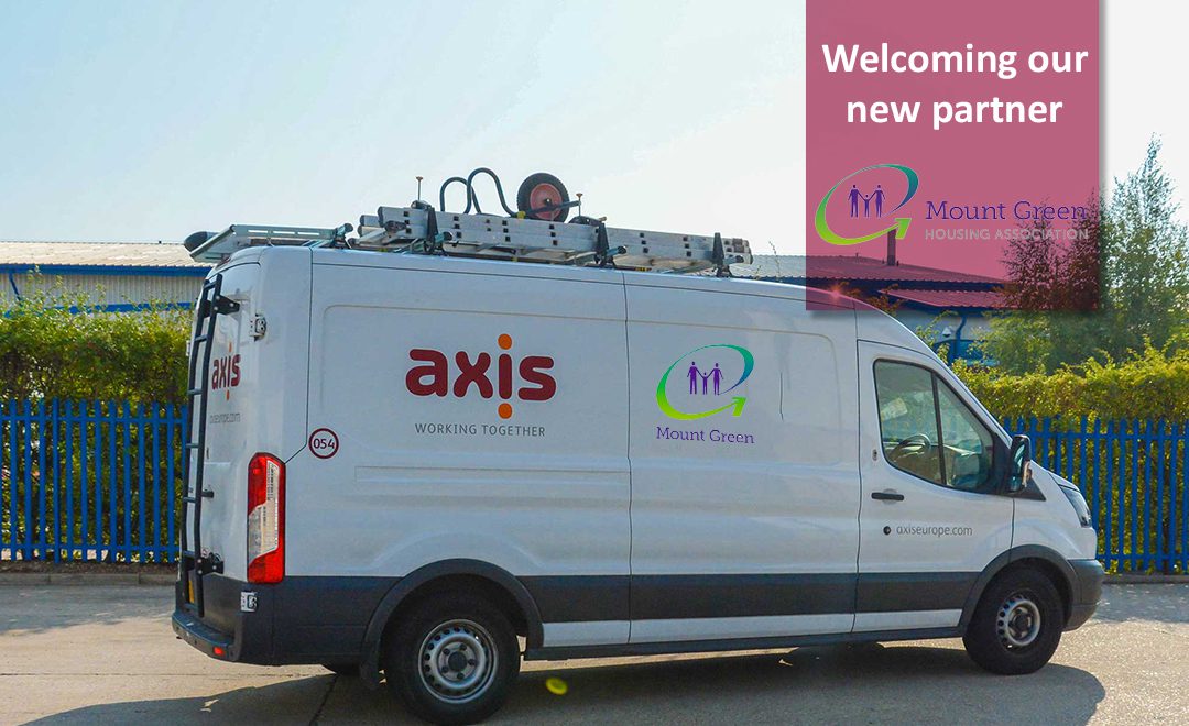 Axis van with client logo welcoming new partner mount green housing association