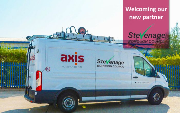 Axis van with Stevenage client logo on the side