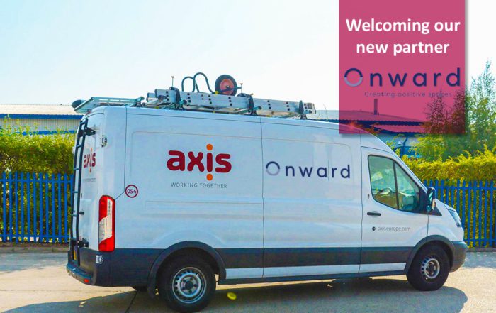 Axi van with client logo announcing new partnership with Onward