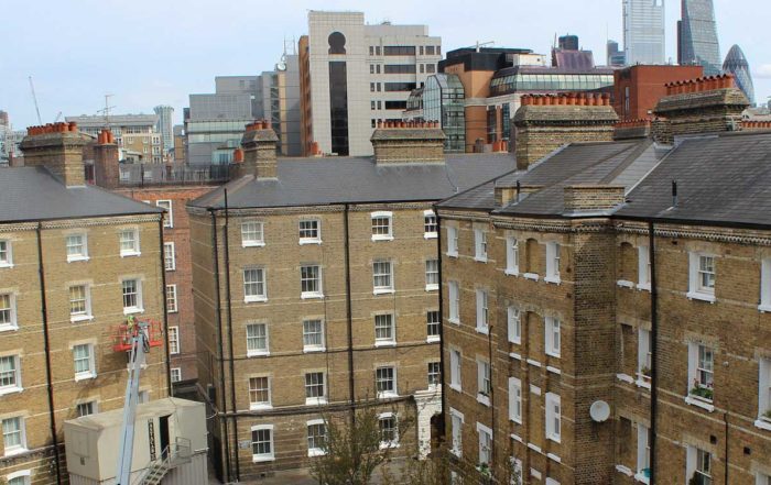 Grade 2 listed period properties with a backdrop of London's city skyline. the properties are recently renovated to a high finish by axis europe.