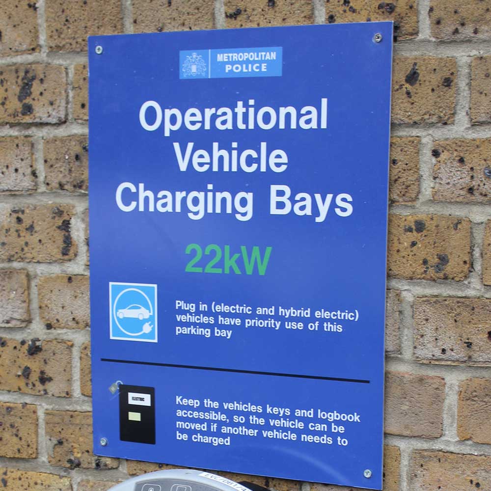 close up on a met police charging bay inside a carpark that axis worked on