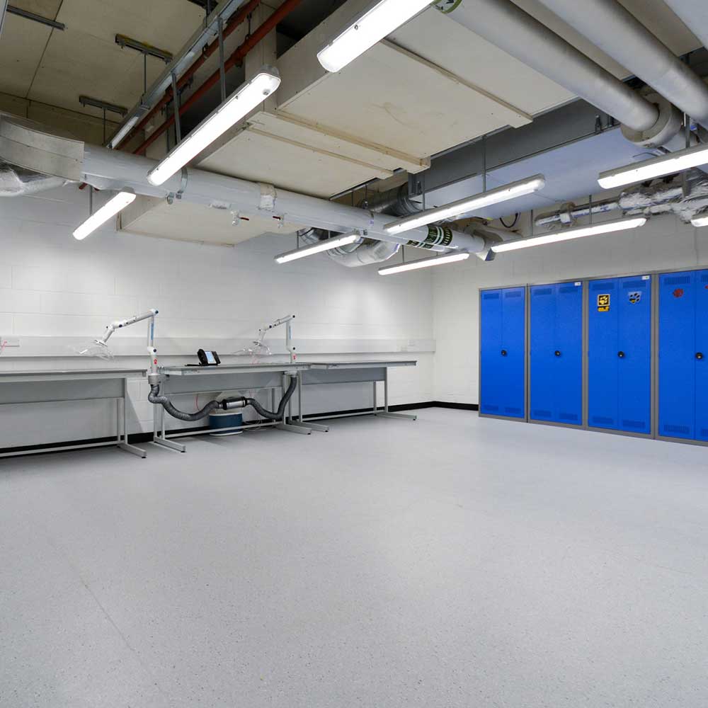 Small clean basement room inside public sector building that has had a re-stack