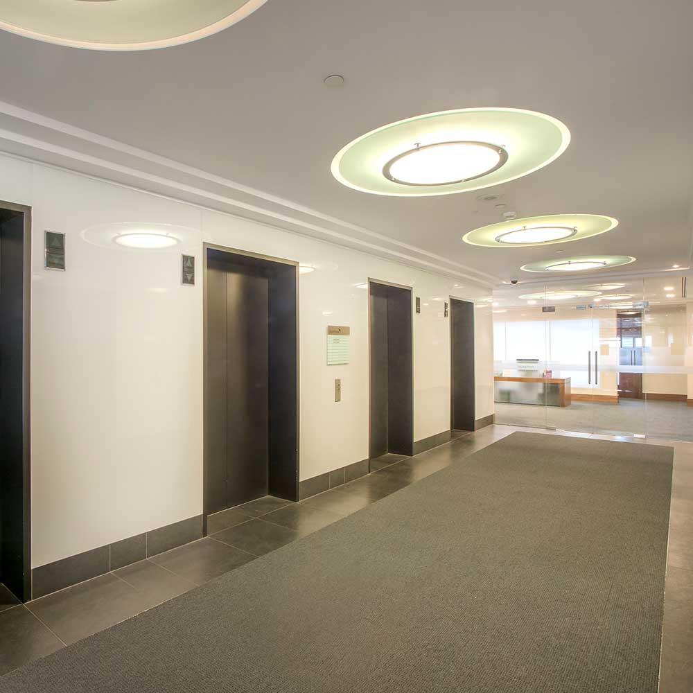 Upgraded lift and lobby inside a large office building