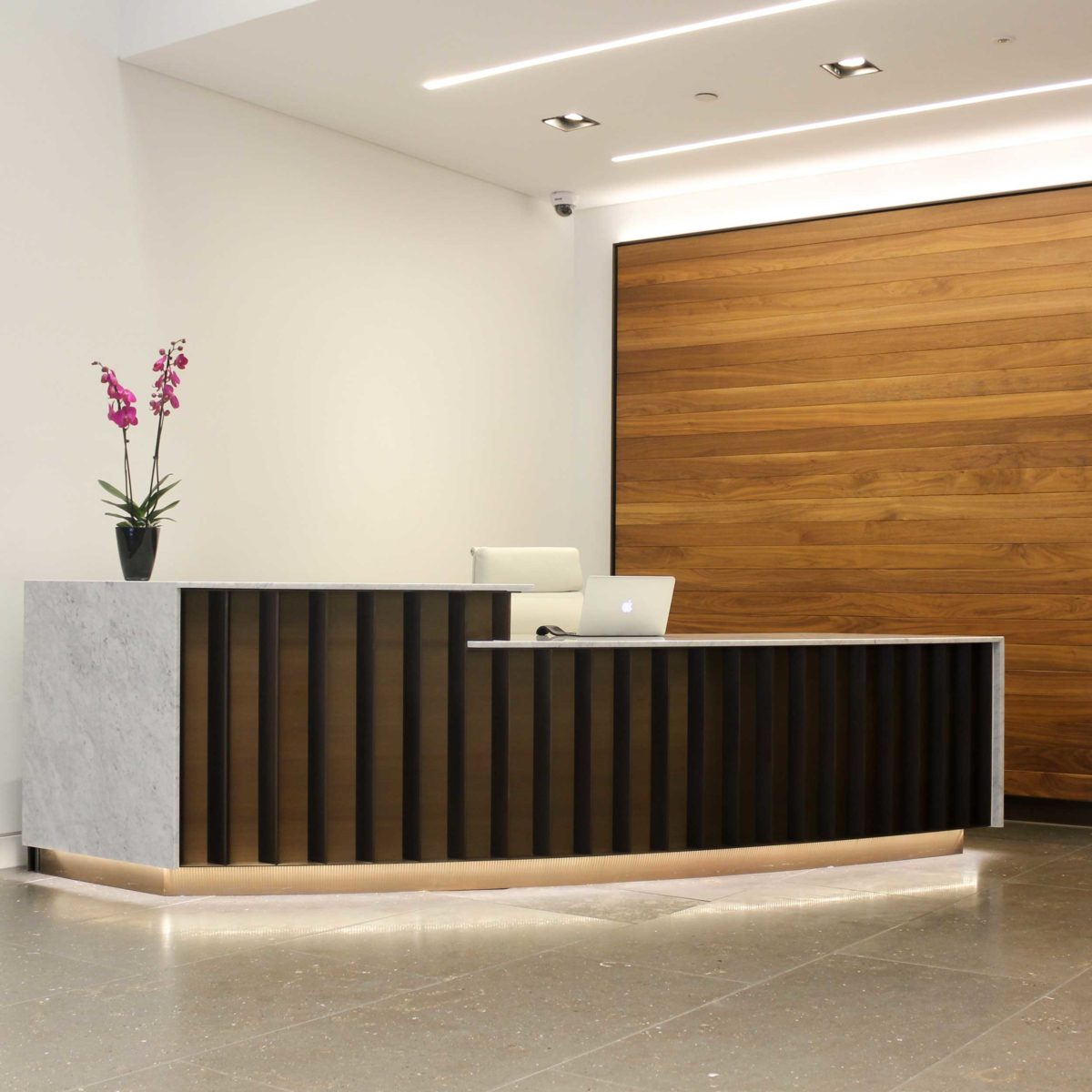 Corporate reception refurbishment at Grade-A office building in London