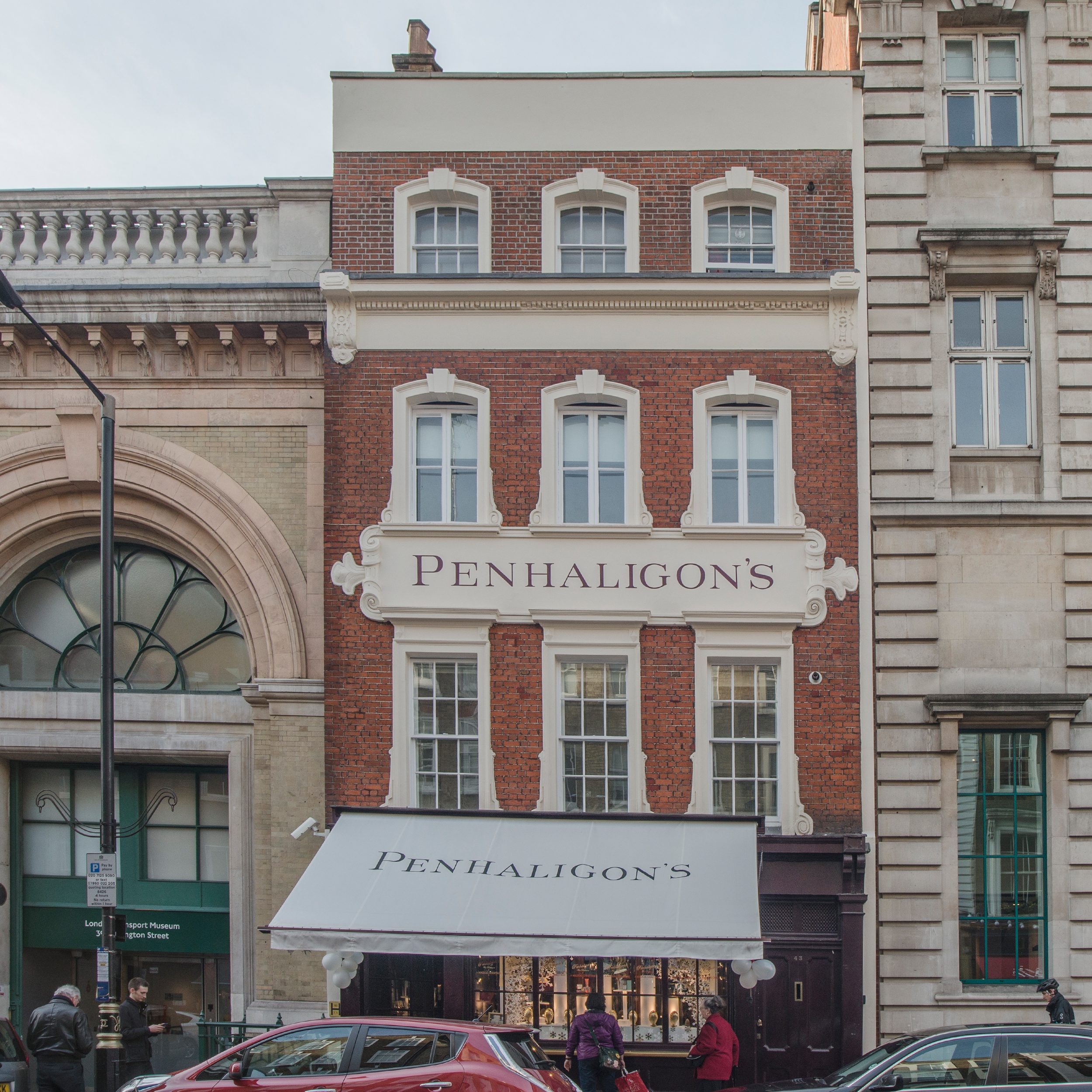 Large windows and a sign front the heritage perfumer penhaligons
