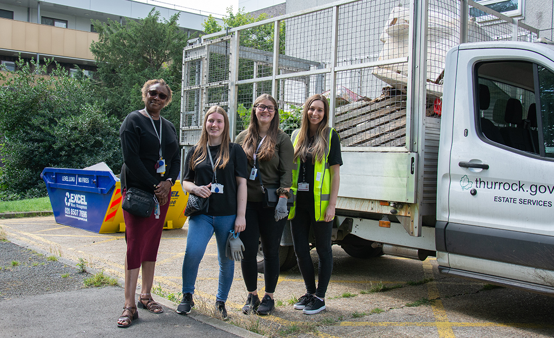 Volunteers with the skip and the caged van were residents disposed of waste sustainably