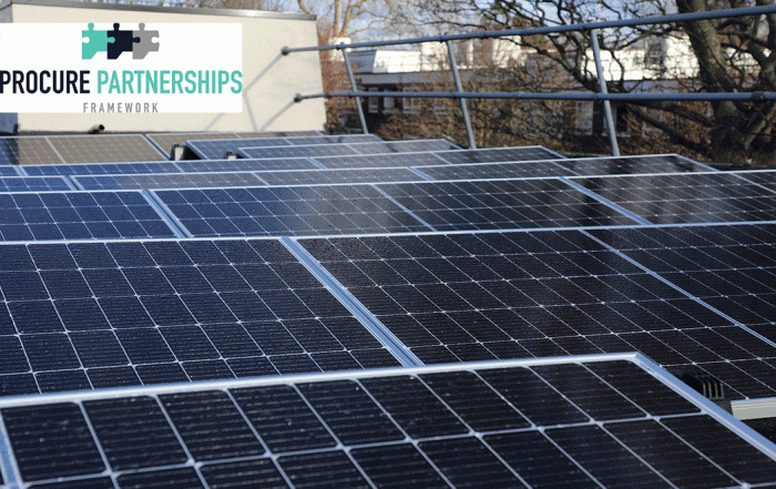 Procure Partnerships logo and solar panels on roof