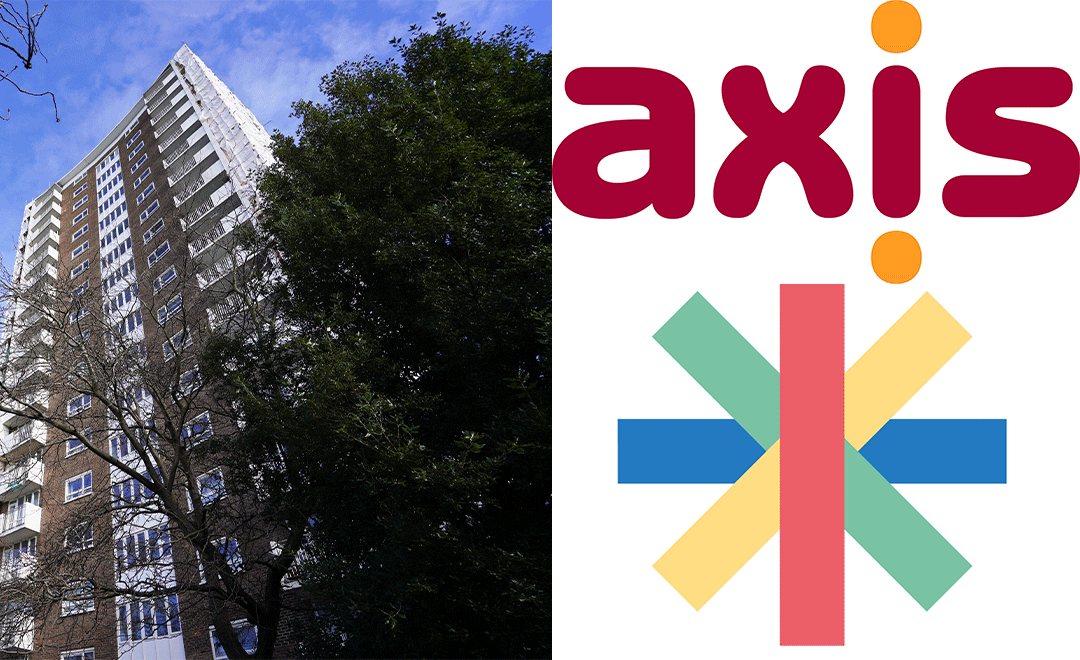 Star logo and Axis Logo on imge of tower block and blue sky
