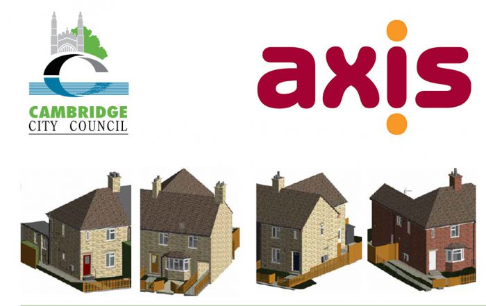 Camridge City Council and Axis logos and illustration of our houses