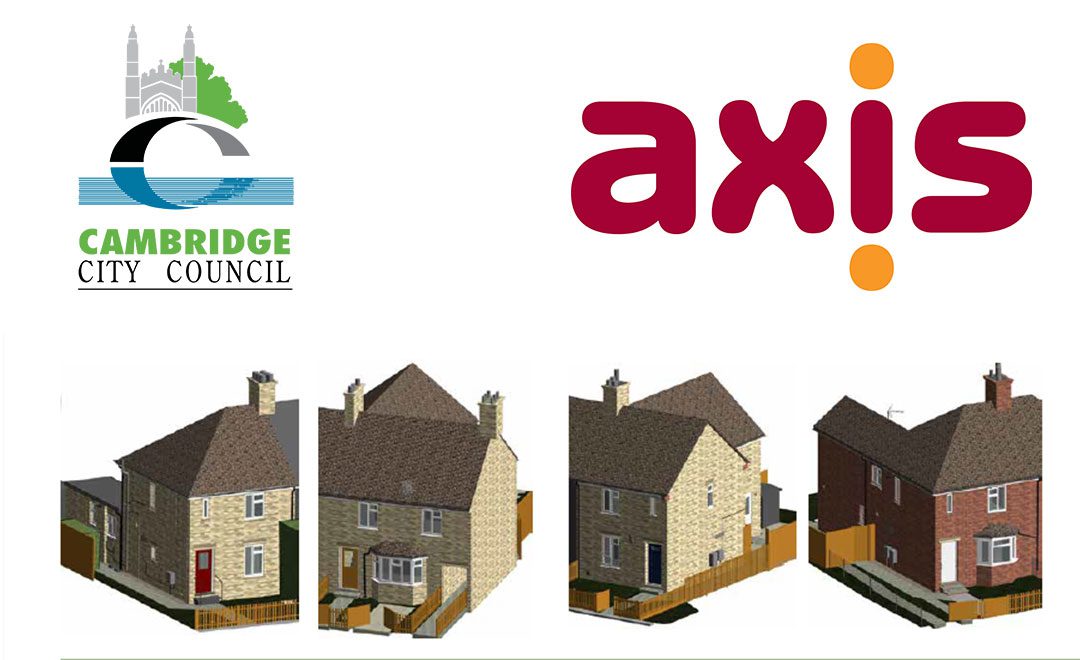 Camridge City Council and Axis logos and illustration of our houses