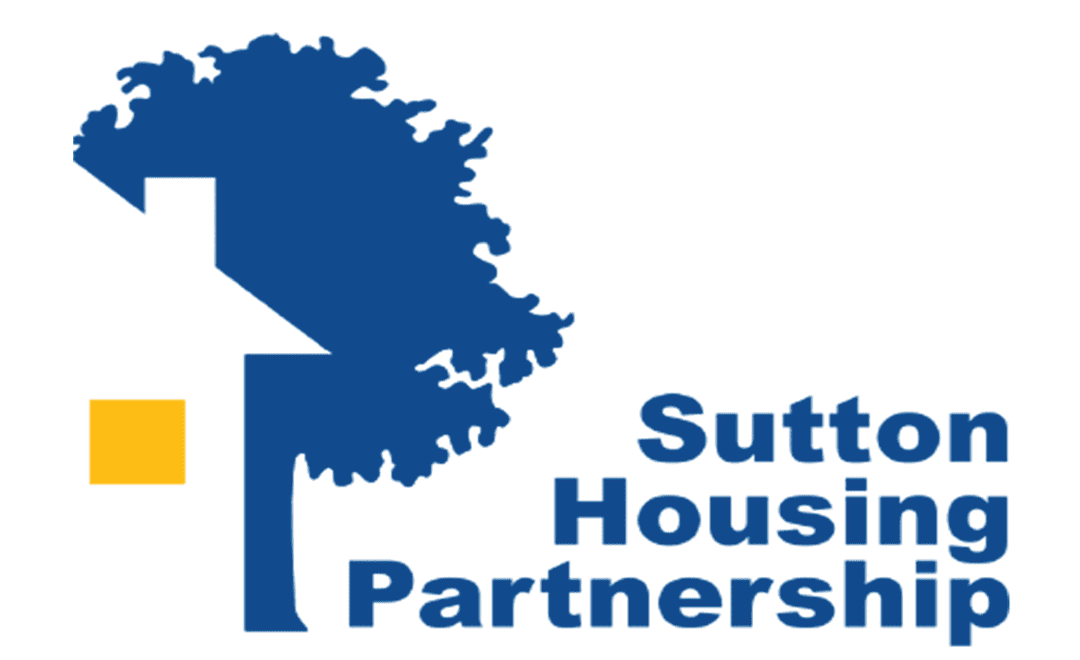 Sutton Housing Partnership in blue logo with yellow square