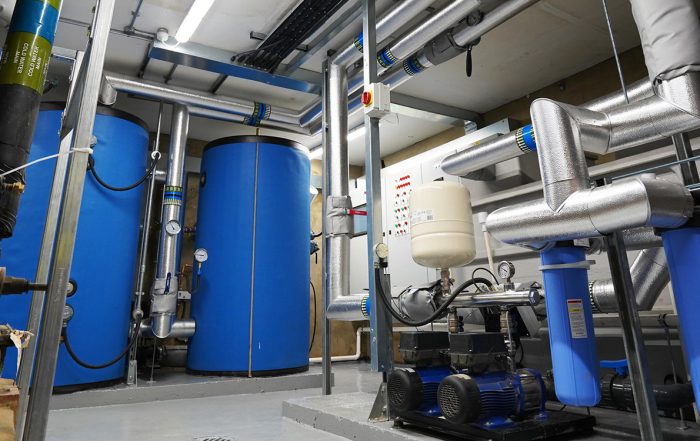 Blue and grey boiler room