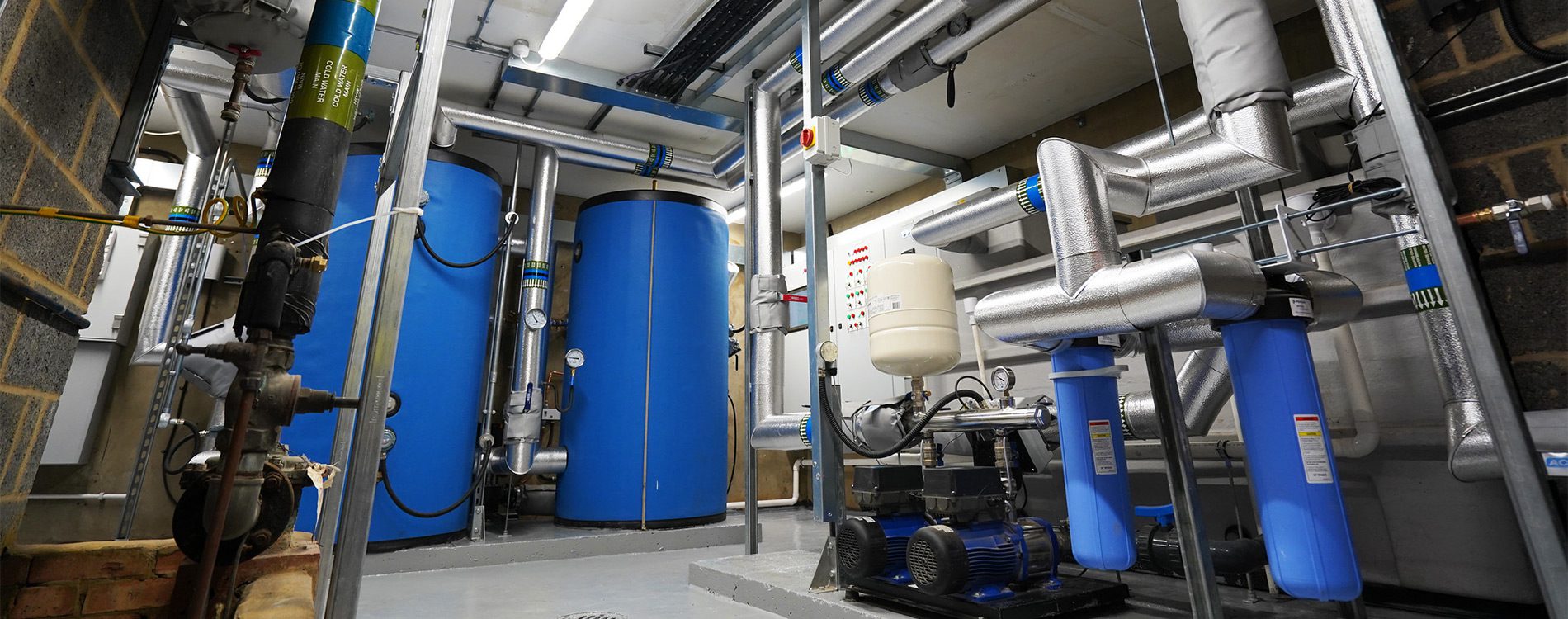 Blue and grey boiler room