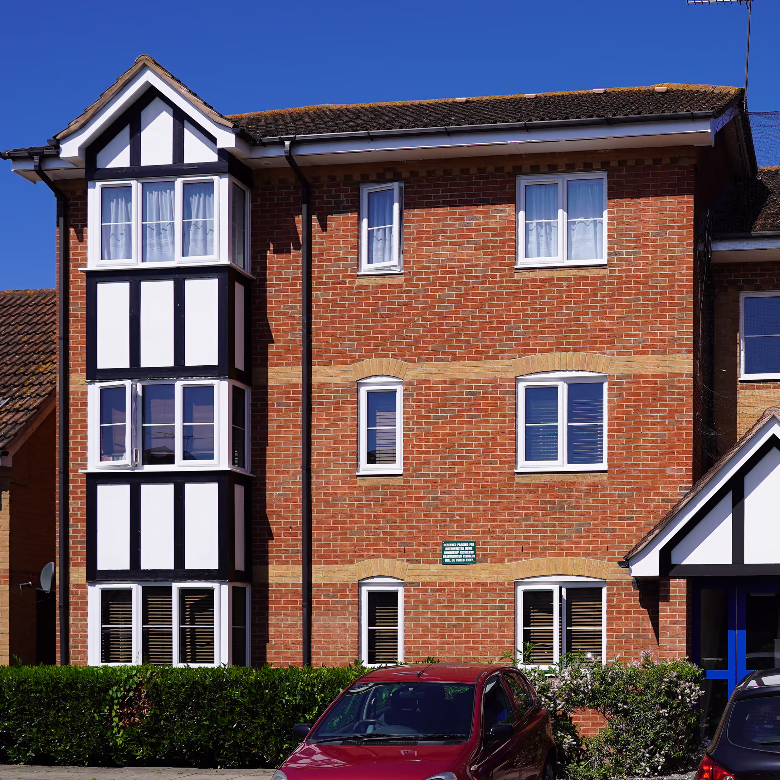 Front view of new residential buildings constructed under the Metropolitan Thames Valley Housing framework.