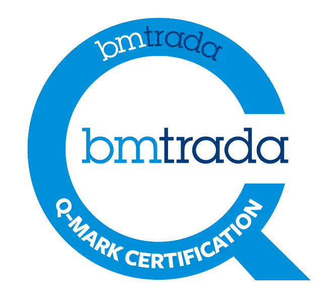 The BM Trada Q-Mark Certification logo, shaped like a large blue letter Q.